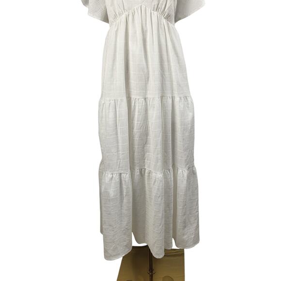 Easel NEW White Maxi Lined Dress 3 Tier Skirt BOHO Romantic Cottagecore Small - Picture 13 of 16